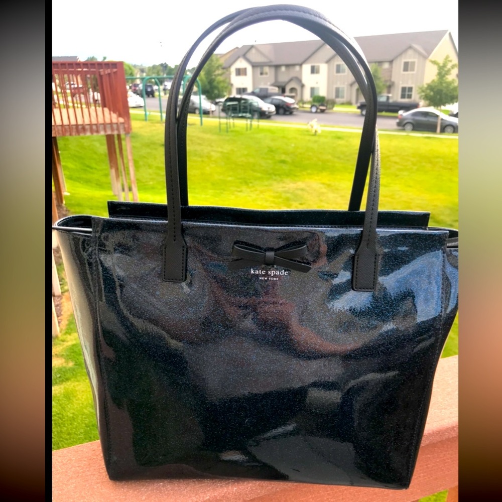Kate Spade Mavis Street Taden Tote Navy Blue Glitter Handbag. 13”wide x 12”tall